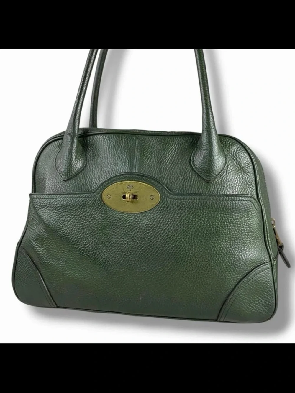 Mulberry Dark Green Pebbled Leather Shoulder Bag with Gold Turn Lock